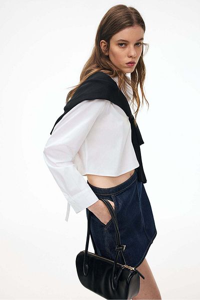 H&M Cropped tie-detail shirt