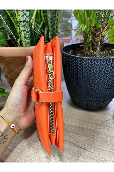 ESNEVA Помаранчевий колір Золота петля Деталізована блискавка Багатосекційний жіночий гаманець Аксесуари