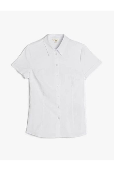 Koton Slim Fit Classic Γιακά Λευκό Γυναικείο Πουκάμισο 5sak60036uw