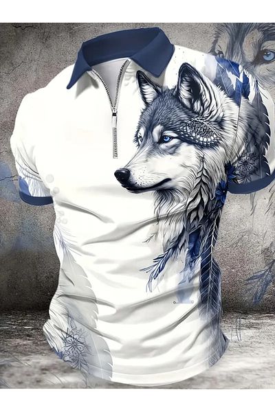 KURT Μπλουζάκι πόλο με στάμπα 3D Wolf