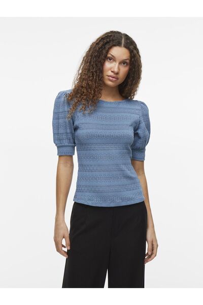 VILA Oberteil mit kurzen Ärmeln Rundhals