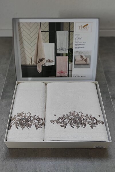 Sevim Tivoli Elise Екру 2-х предметний набір бамбукових рушників з вишивкою - м'які та з квітковим візерунком