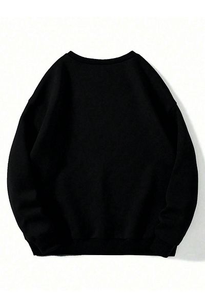 MODARİCH Mombie Winter Sweatshirt - Black Oversize Raised, Crew Neck Printed