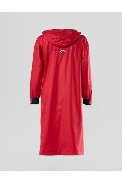 KYR Lal Red Long Hooded Mesh Garnished Clothing