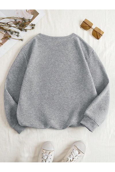 MODARİCH Pray Pray Pray Winter Sweatshirt - Gray Printed Oversize Raised Crew Neck
