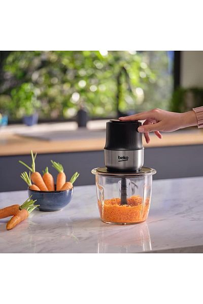 Beko food chopper 2 speed, 1 L Glass Bowl, Stainless steel 2 blades, Inox Housing - CHG 81442 BX
