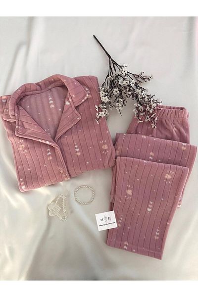 MH Moony Homewears Pink Heart Thermal Fleece Pajama Set