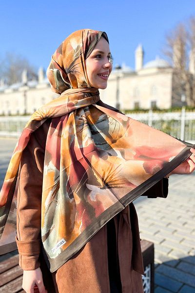 EVERMORE Fresh Shawl - Dream Pattern - EM002-06 - Μπορντό, Πράσινο, Αποχρώσεις Καφέ