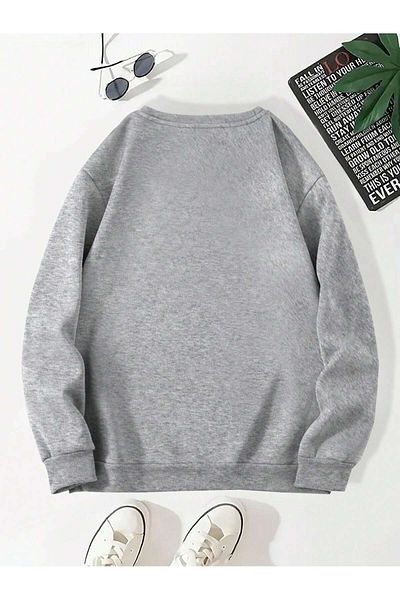 MODARİCH Peace Love Pepper Oversize Winter Sweatshirt - Gray, Crew Neck