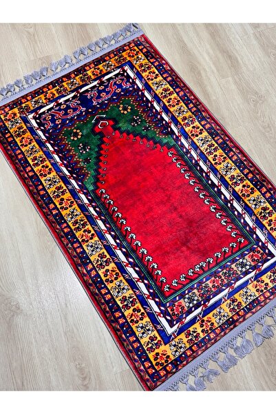 PrayerRug Osmanlı Yün halı Desenli Örgü Püskül Dokuma Tabanıyla Oldukça Yumuş...