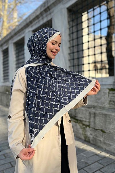 EVERMORE Fresh Shawl - Τριφύλλι Μοτίβο - Em060-06 - Navy Blue
