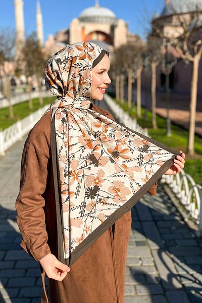 EVERMORE Ανοιξιάτικο μοτίβο Fresh Shawl - EM001-09 - Κρέμα και αποχρώσεις καφέ