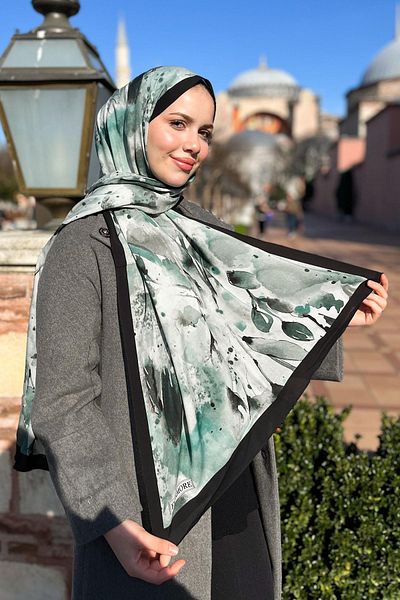 EVERMORE Μαύρο σάλι Elegance Turquoise - Μοτίβο μαρμάρου, EM061-13