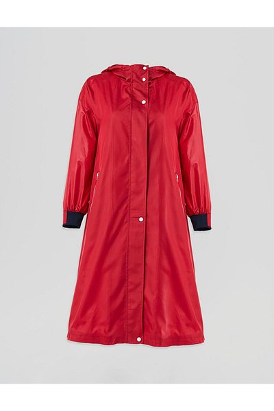 KYR Lal Red Long Hooded Mesh Garnished Clothing
