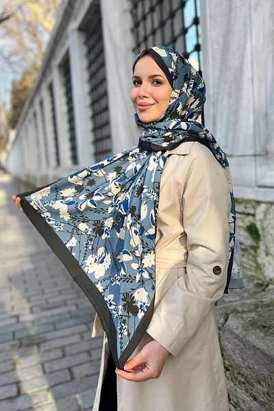EVERMORE Indigo Fresh Shawl - Ανοιξιάτικο μοτίβο - EM001-20