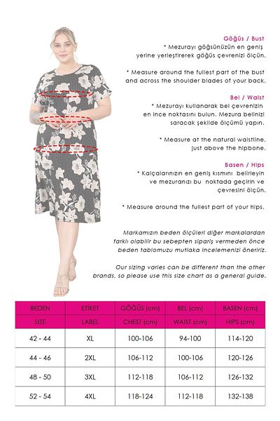 Mooi XXL Women's Black Mink Ivy Pattern Midi Dress