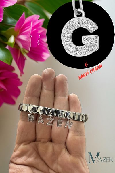 MAZEN 1 Piece g Letter Hanging Italian Bracelet Charm with Zircon Stone
