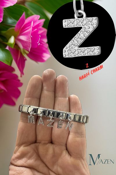MAZEN 1 Piece Z Letter Hanging Italian Bracelet Charm with Zircon Stone