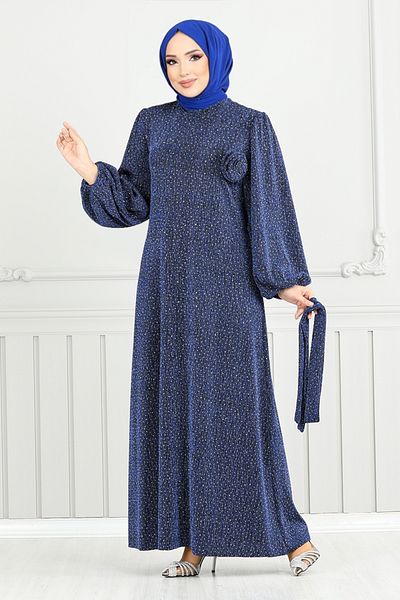 ModaMerve Βραδινό φόρεμα Indigo Glittery Hijab - 5657END900-M