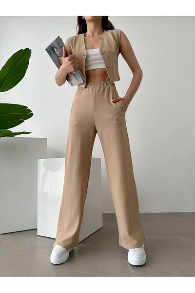 ModaDeniz Striped Fabric Vest Trousers Set of 2