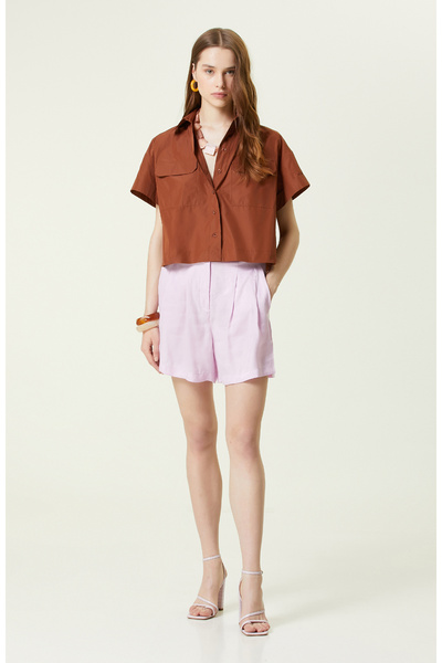 Network Pembe Yüksek Bel Bol Paça Şort