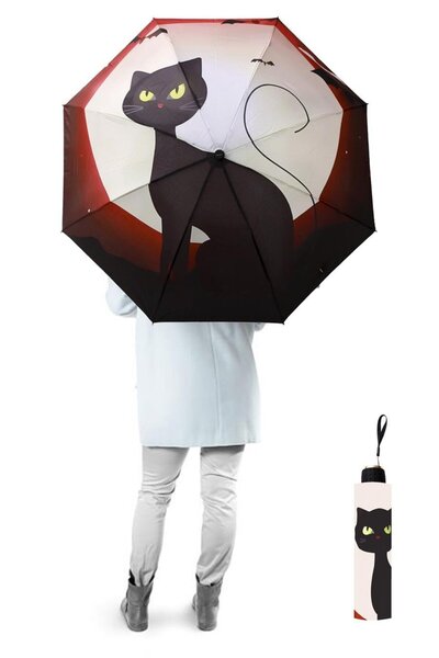 Marlux Renkli Gözlü Kedi Yarasa Model 8 Telli Rüzgara Dayanıklı Manuel Şemsiye