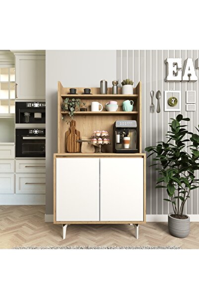 Cool Home Salt Kahve Köşesi , Raflı Çok Amaçlı Dolap Sepet - Beyaz