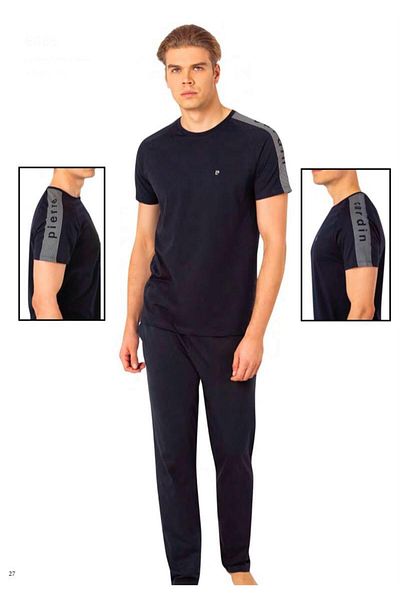 Pierre Cardin Navy Blue Men's Combed Cotton Pajamas Set - Short Sleeve Roz.6.El.0.8.T.5