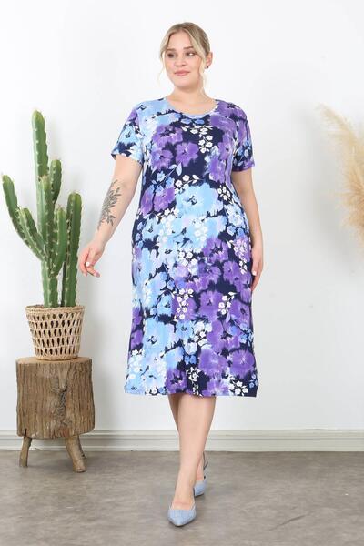 Mooi XXL Women's Blue Purple Sheepskin Pattern Midi Dress
