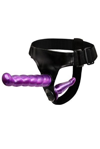 Çift Taraflı Mor Renk Belden Bağlamalı Dildo