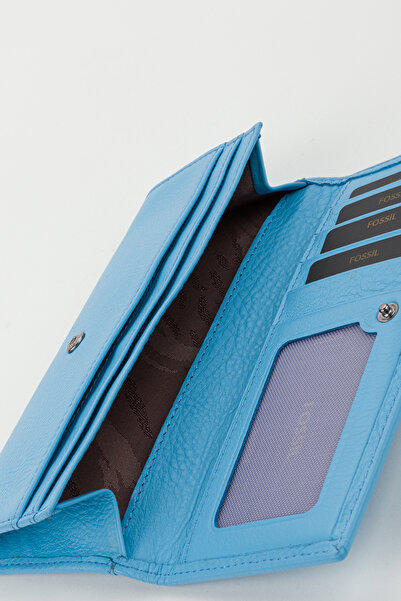 Fossil Boxed Genuine Leather Sky Blue Large Size Women's Hand Portfolio Card Holder Wallet