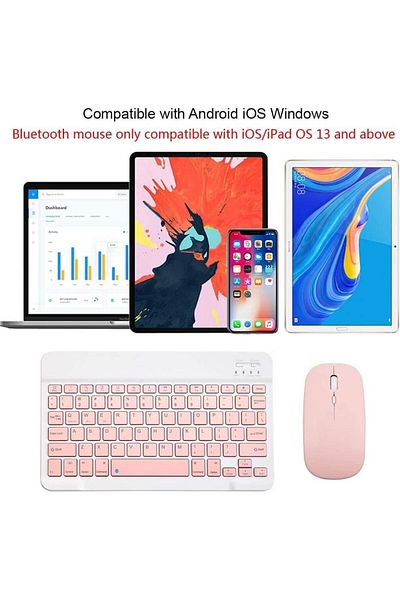 AWH Rechargeable Bluetooth Keyboard Mouse Combo Ultra-Slim Wireless Set IOS  Android  Windows (Pink)