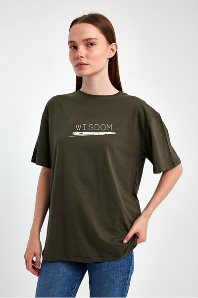 FİHA /2511-UNΙΣΕΞ OVERSIZE ΤΥΠΩΜΕΝΟ T-SHIRT - ΧΑΚΙ