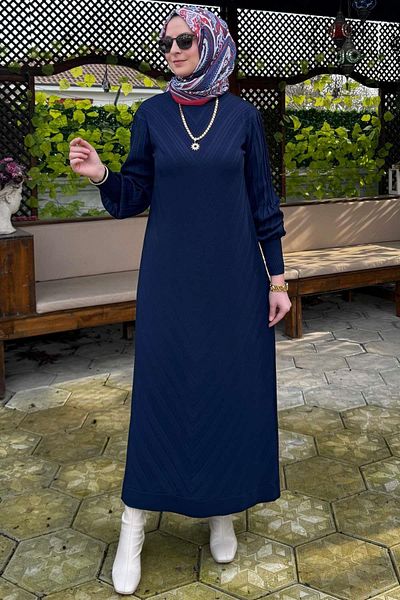 Rabia Şamlı Πλεκτό φόρεμα Navy Blue Rain