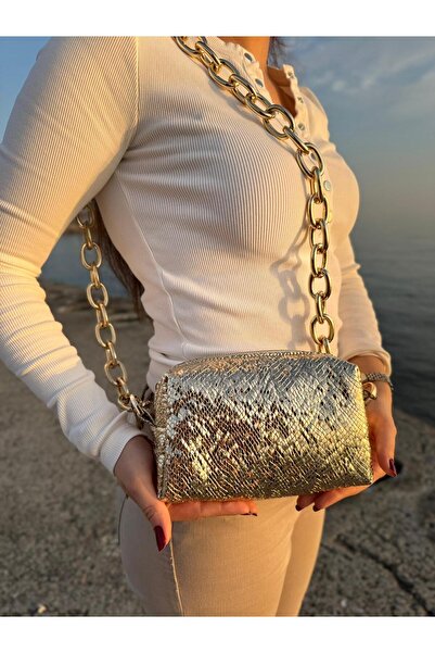 ÖzkanAccessory Sirius Pullu Zincir Askılı Deri Kadın Omuz Çantası
