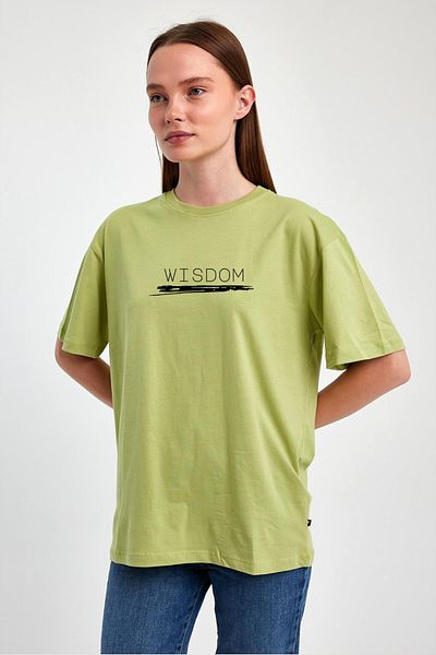 FİHA /2511-UNİSEX OVERSIZE PRINTED O-NECK TSHIRT - ΠΡΑΣΙΝΟ ΦΥΣΤΙΚΟ