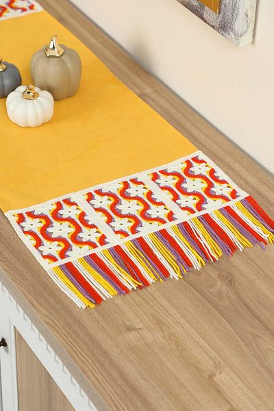 Aisha's Design 90X30 cm Colorful Fringed Runner - Motif, R-97K