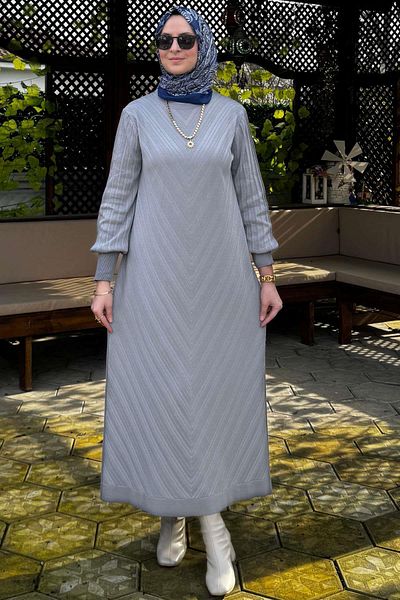 Rabia Şamlı Γκρι πλεκτό φόρεμα βροχής