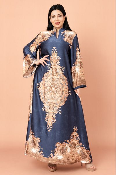 IKKXA Mandarin Collar Printed Jalabiya