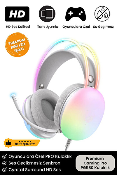 Noriyen PG 580 Pro Gaming Premium Mikrofonlu RGB LED Işıklı 5.3 Bluetooth Kab...