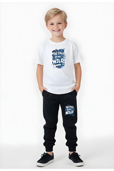 YA KO KİDS Wild Printed Boy's Short Sleeve Double Pocket Bottom-Top Set