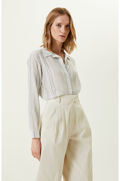 Network Limited Ekru Desenli Ipek Gömlek