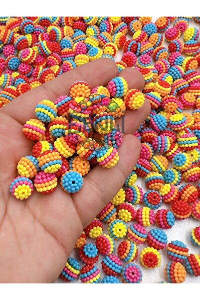 Ebruli Boncuk 14mm Renkli Böğürtlen Miks Boncuk Takı Yapımı Bead (25 Adet)