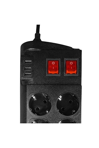 Techmaster 3 Usb Akım ve Çocuk Korumalı 8li Priz 2mt
