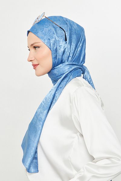 Scarf Şal albastru strălucitor cu modele florale jacquard
