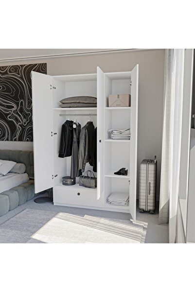 ygdecor 3 kapaklı çekmeceli elbise dolabı elbise dolabı  gardrop kıyafet dola...