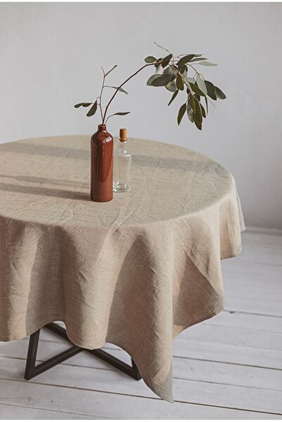 Linen Mood Premium Çuval Renk Linen Keten Yuvarlak Masa Örtüsü