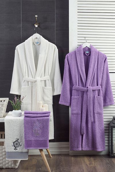 Denia Home Textile طقم رداء حمام عائلي مكون من 8 قطع مصنوع من القطن بنسبة 100% |   طقم روب حمام |   مجموعة المهر |