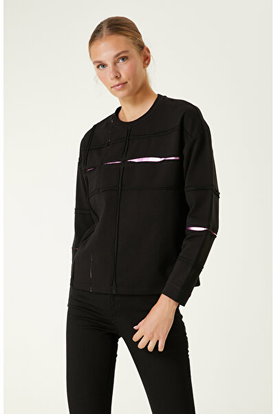 Network Pamuklu Siyah Baskı Detaylı Sweatshirt