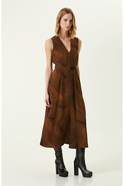 Network Camel Desenli Uzun Elbise